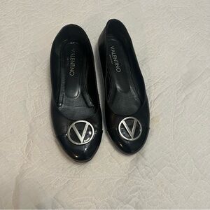 Valentino Black Flats with Silver Logo